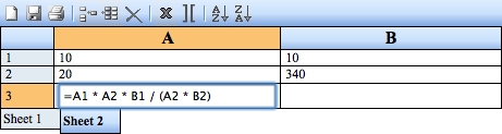 Live action screenshot of the web based spreadsheet editor